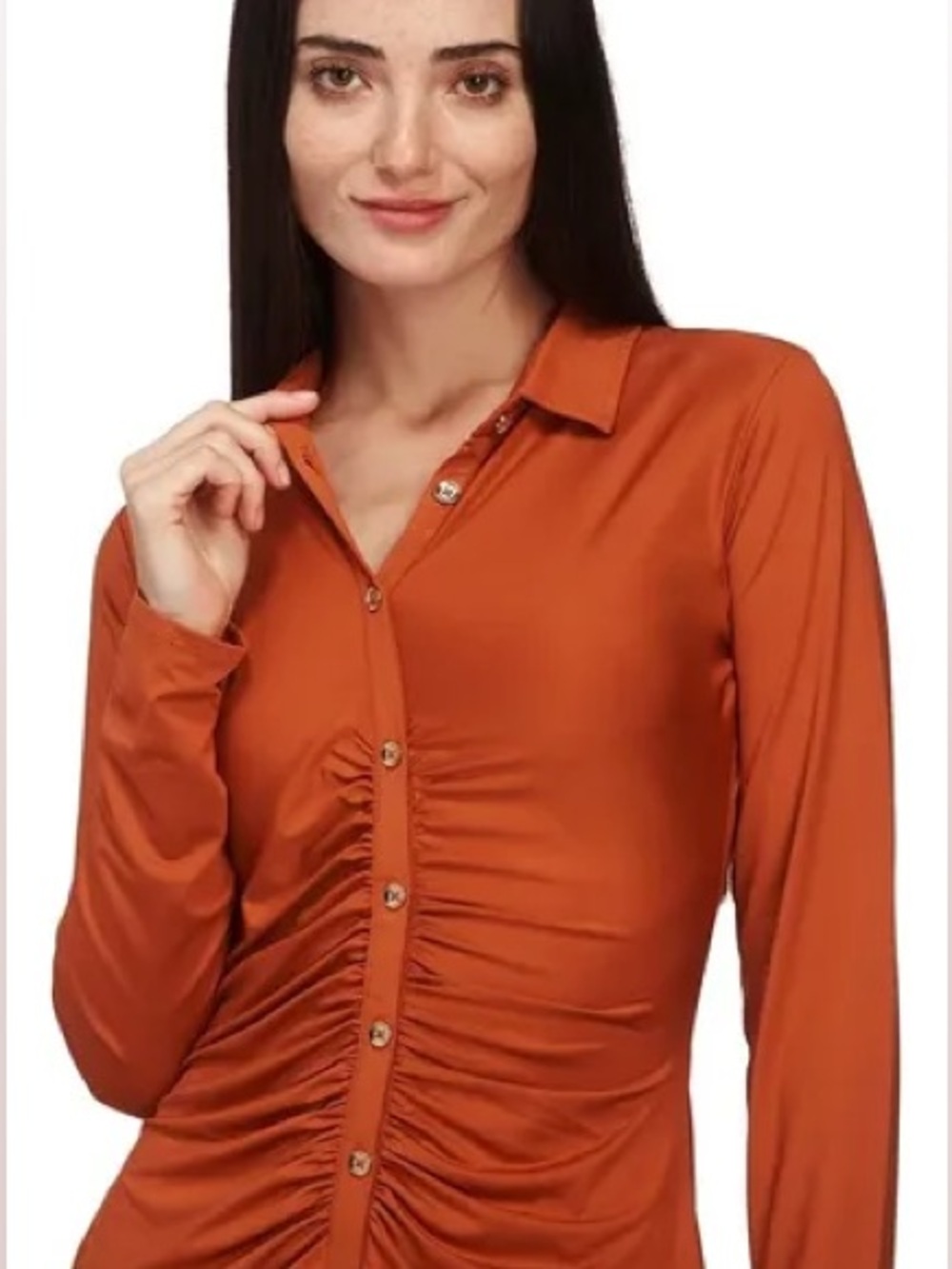 Guess Button-Front Long Sleeve Dress in Orange 🍊